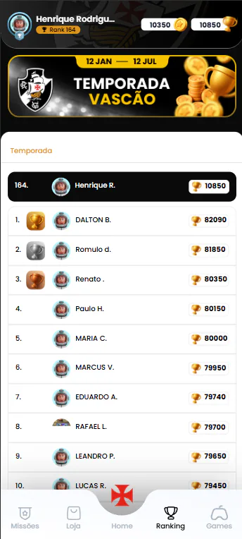 Seasonal ranking experience driven by points and achievements.