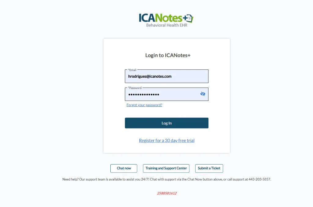 Secure entry point for the ICANotes healthcare platform.